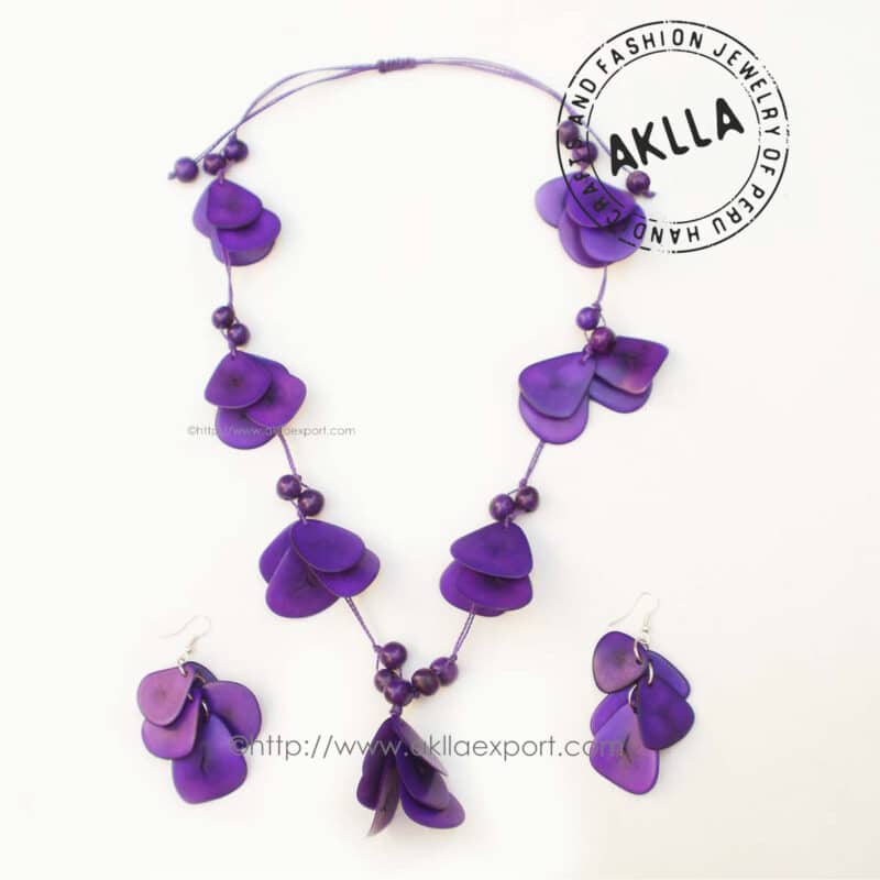 Organical Set: Necklace and a Pair of Earrings of  Sliced Tagua Seeds