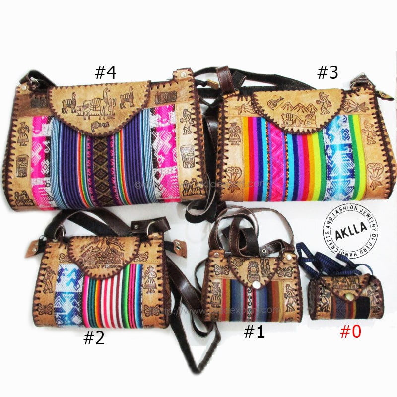 #0: 12x8x5 cm / 4.7×3.1×1.9″ Embossed Leather with Peruvian Aguayo Blanket Handbag