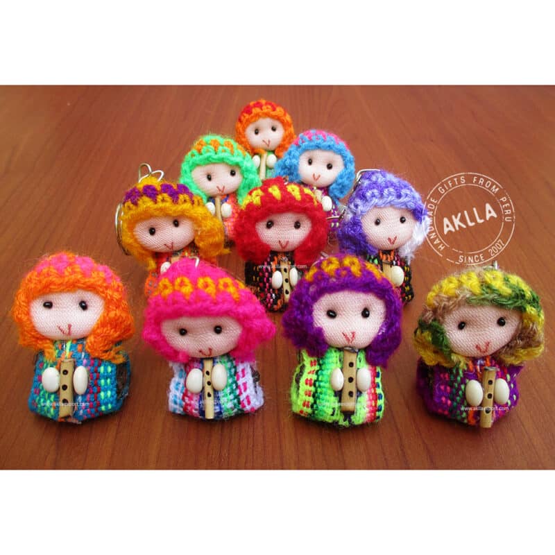 Cute Peruvian keychain handmade keychains of Doll with Chullo and Eucalyptus
