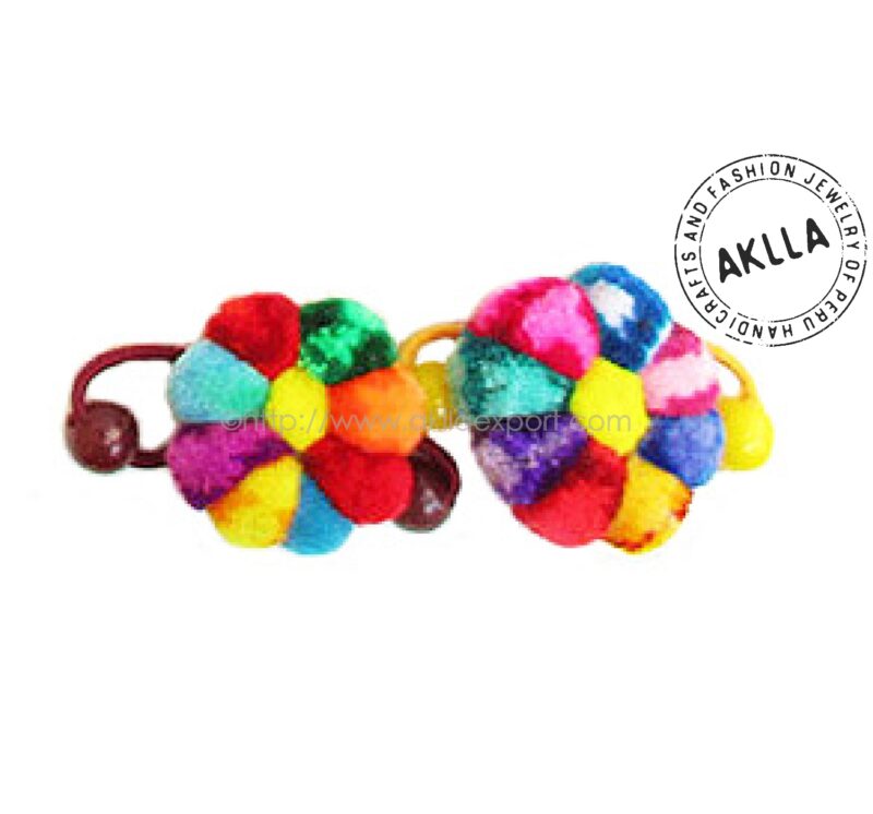 Elastic Hair Accessory with multicolored wool pompoms Flower Model