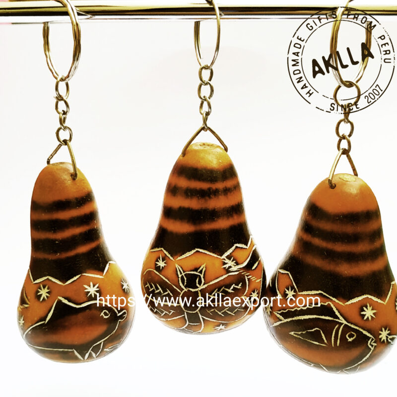 Carved Gourd Keychain With Animal Design
