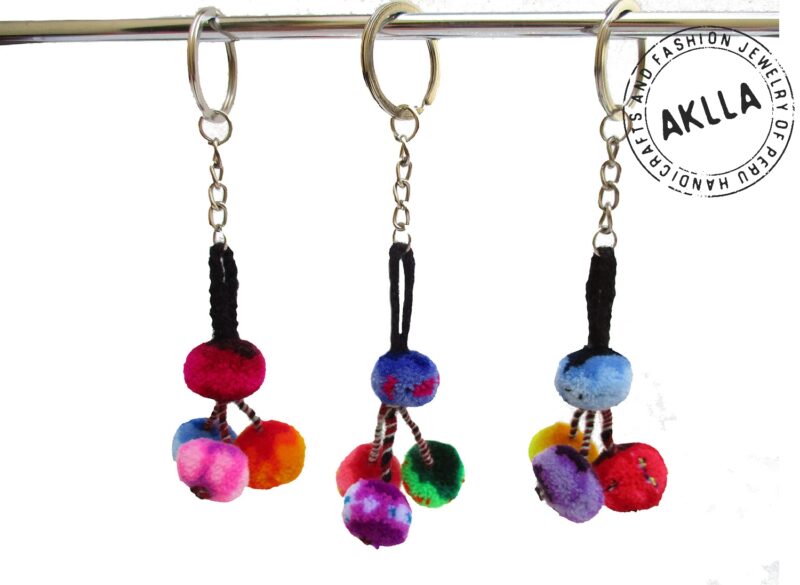 Multicolor Wool Pompoms Keychain