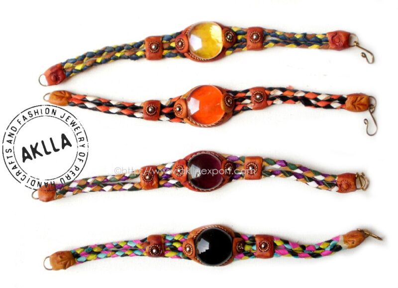 Multicolor Leather Bracelet with Gemstone