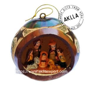 Gourd Nativity Scene. Hanging Ornaments for Christmas Tree