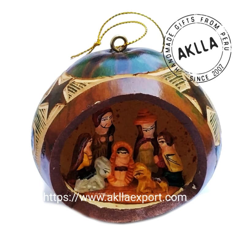 Gourd Nativity Scene. Hanging Ornaments for Christmas Tree